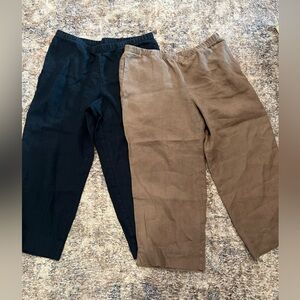 J. Jill love linen Women’s Medium LOT of 2 Black Brown Crop Pants Elastic Waist